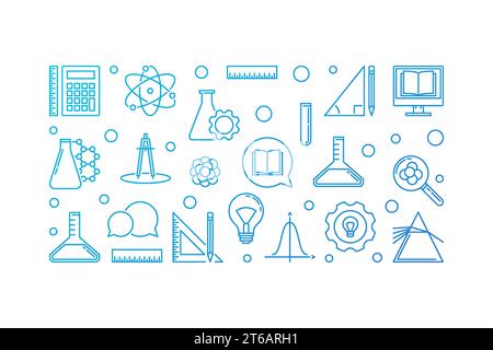 Back to School vector concept colorful linear horizontal illustration or banner on white background Stock Vector