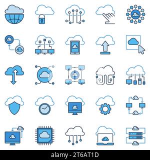 Cloud Computing Technology colored icons collection. Vector Computer with Cloud concept signs or design elements Stock Vector