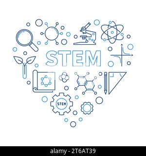 STEM - Science, Technology, Engineering and Mathematics Heart concept vector illustration in thin line style Stock Vector