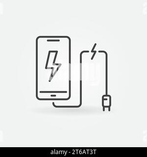 Smartphone with Broken Charging Cable vector outline concept icon or symbol Stock Vector