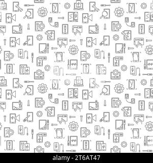 Smartphone and Tablet Repair vector outline minimal seamless pattern or background Stock Vector