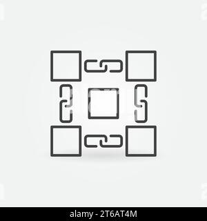 Blocks with Chain vector Blockchain Cryptocurrency concept outline icon or sign Stock Vector