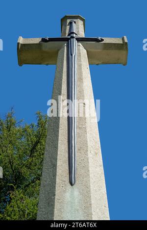 WWI British Cross of Sacrifice at the St. Symphorien Military Cemetery, First World War burial ground at Saint-Symphorien near Mons, Hainaut, Belgium Stock Photo