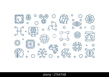 Artificial Intelligence Future Technology concept vector outline horizontal illustration or banner Stock Vector