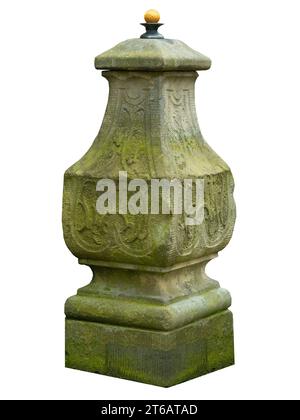 medieval stone column for the stairs of the entrance to the house, isolated on white background Stock Photo