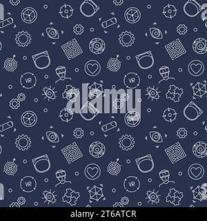 Virtual Reality - VR vector concept seamless pattern in thin line style Stock Vector