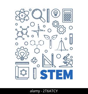 STEM - Science, Technology, Engineering and Math vector concept outline blue illustration Stock Vector