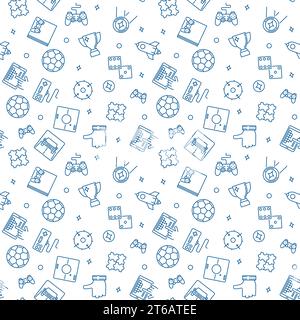 Games vector concept seamless pattern in thin line style Stock Vector