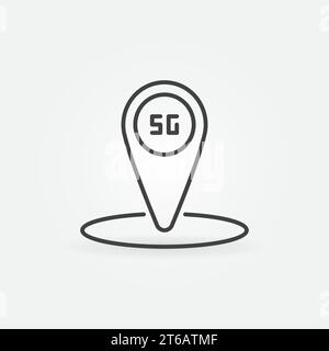 5G internet technology location mark outline concept vector icon. Map pointer with 5 G linear sign Stock Vector