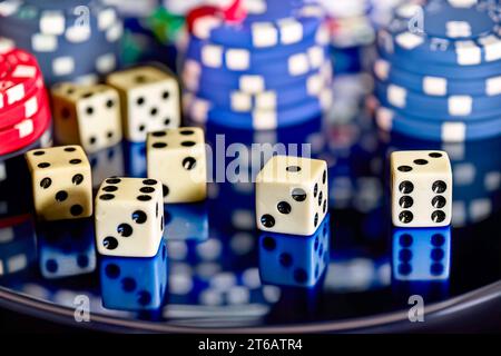 White dices in casino Stock Photo