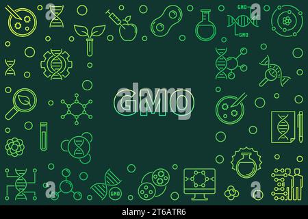 Vector GMO concept horizontal outline green frame or illustration on dark background Stock Vector