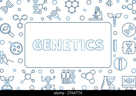Genetics concept outline horizontal frame. Vector science illustration Stock Vector