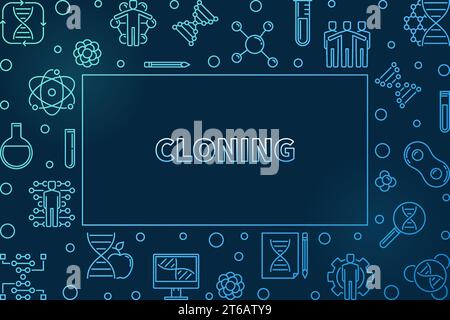 Cloning vector blue outline horizontal frame or illustration on dark background Stock Vector
