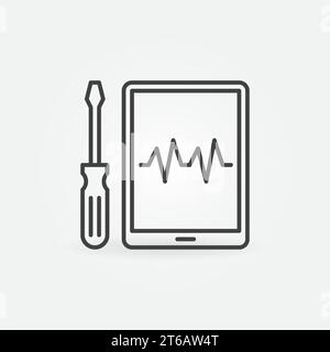 Tablet Device Repair with Screwdriver vector concept outline icon or sign Stock Vector