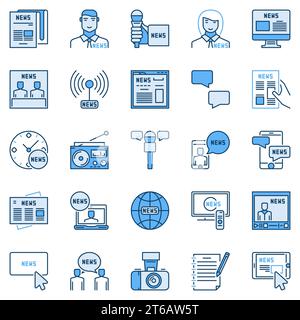 News colored icons collection. Vector set of reporter, newspaper, devices creative signs Stock Vector