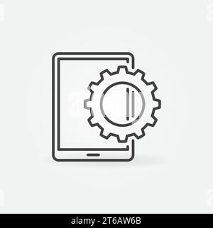 Tablet with Cog Wheel vector concept Settings outline icon or symbol Stock Vector