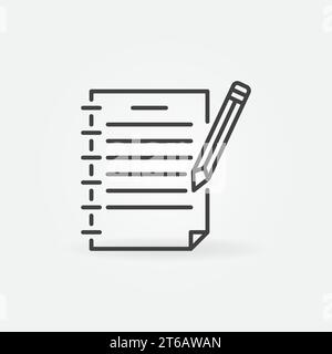 Notebook with pencil or writing vector concept icon or symbol in thin line style Stock Vector