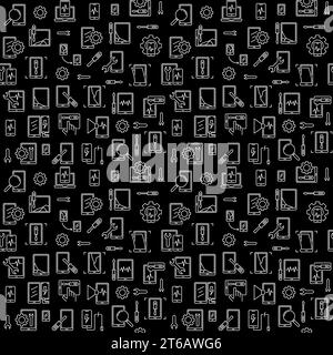 Smartphone Repair linear vector dark simple seamless pattern Stock Vector