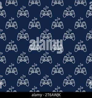 Joystick or Gamepad vector concept seamless pattern in thin line style Stock Vector