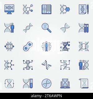 Genetics blue icons set - vector Genetic Testing and DNA concept design elements or signs Stock Vector