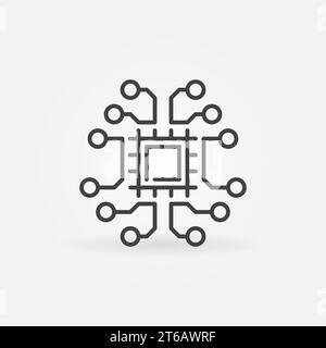 Tech brain line icon. Computer Chip inside Brain outline vector concept symbol Stock Vector