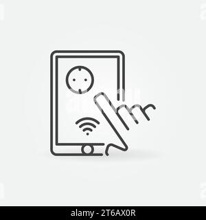 Hand with tablet and smart socket vector concept outline icon or symbol Stock Vector