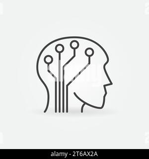Human Head with Circuit Board vector concept icon or symbol in thin line style Stock Vector