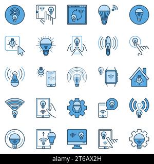 Wifi Light Bulb colored icons set. Vector collection of smart led light bulbs creative signs Stock Vector