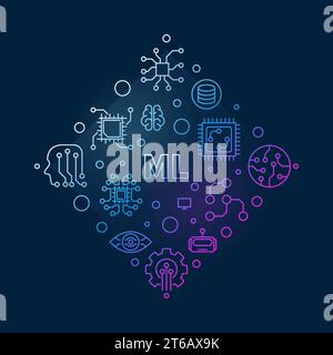 ML - Machine Learning concept vector colored line circular illustration on dark background Stock Vector