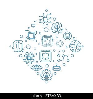 Machine Learning or ML concept vector thin line blue illustration Stock Vector