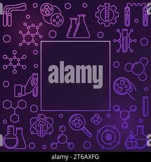 Colorful frame with Chemistry linear icons. Vector Chemical purple outline illustration Stock Vector