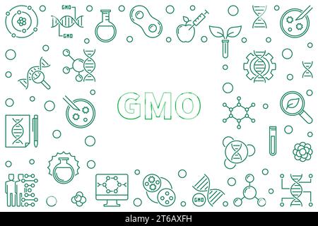 GMO concept horizontal frame - vector genetically modified organism illustration in thin line style Stock Vector