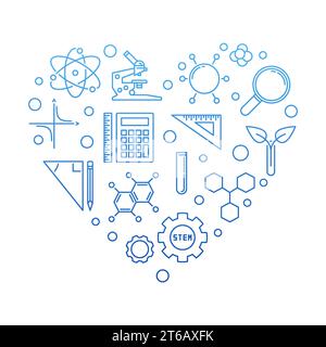 Science, Technology, Engineering and Mathematics creative illustration. STEM blue concept heart on white background Stock Vector
