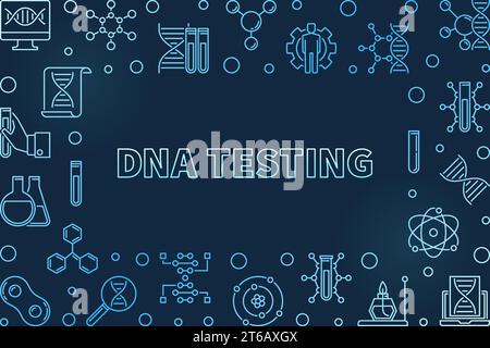 DNA Testing vector concept blue linear illustration or frame on dark background Stock Vector