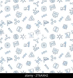 Genetics concept vector creative seamless pattern or background in thin line style Stock Vector