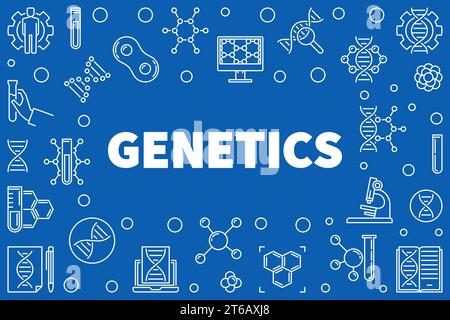 Vector Genetics concept horizontal frame or illustration in thin line style Stock Vector