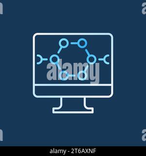 Laboratory computer with molecular structure vector colored icon or sign on dark background Stock Vector
