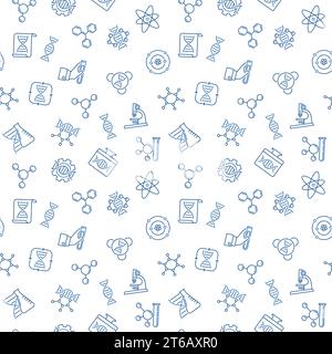 Genetics concept blue vector seamless pattern in thin line style with white background Stock Vector