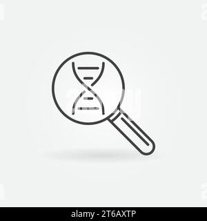 DNA in Magnifier vector linear icon. Genetics Research concept symbol in thin line style Stock Vector