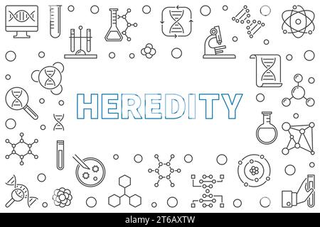Heredity concept horizontal frame in thin line style. Vector illustration or banner Stock Vector