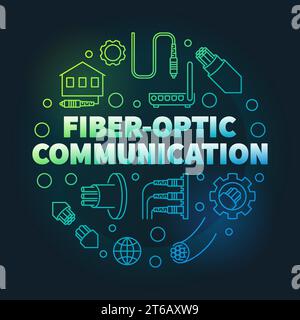 Fiber-optic Communication round vector colorful linear illustration on dark background Stock Vector