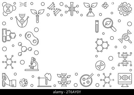 Vector Biotechnology or Biotech concept minimal horizontal frame or illustration in outline style Stock Vector