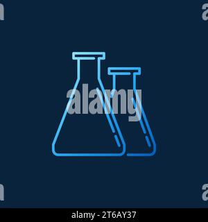 Conical Flasks vector outline blue creative icon or logo element on dark background Stock Vector