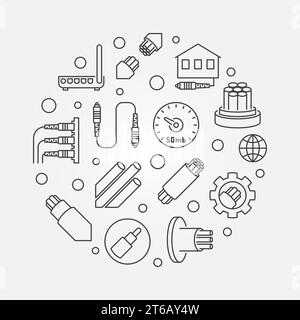 Vector Optical Fiber round concept minimal illustration in outline style Stock Vector