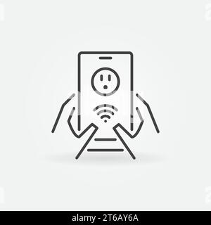Hands and Smartphone with US smart socket app vector outline icon Stock Vector
