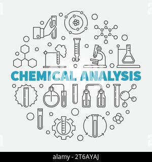 Chemical Analysis vector concept round illustration in thin line style Stock Vector