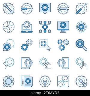 Settings or Configuration blue icons set - vector Setup and Gear concept symbols or design elements Stock Vector