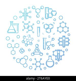 Chemical concept background. Vector blue round outline illustration Stock Vector