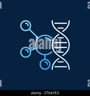 Molecule with DNA vector linear colored icon - genetics concept symbol in thin line style on dark background Stock Vector