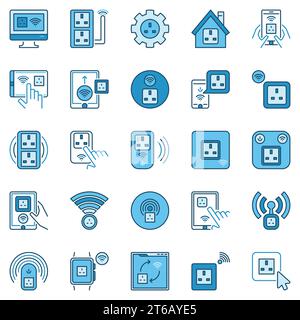UK Smart Socket colored icons set - vector collection of wi-fi Smart Plug creative signs Stock Vector